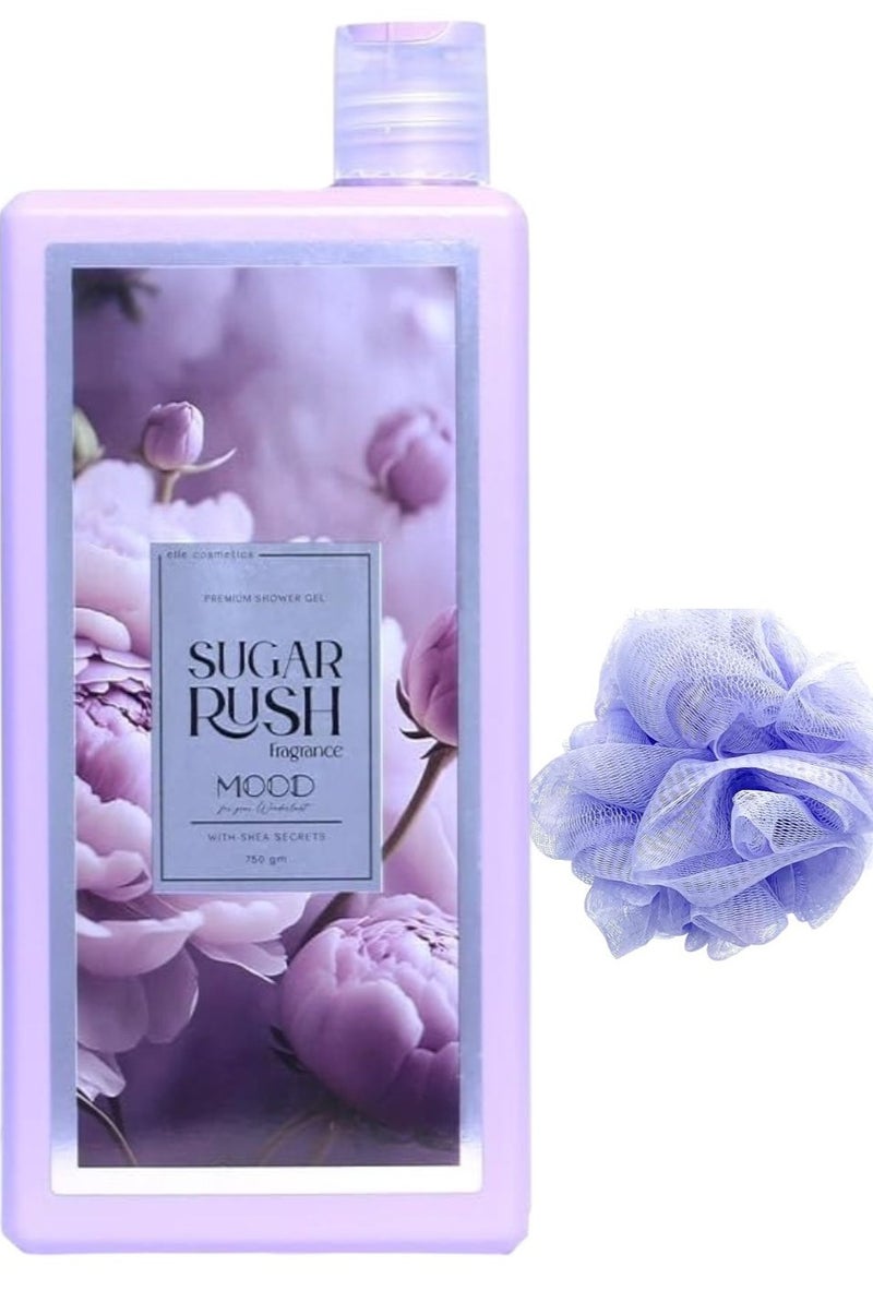 جل استحمام مود شوجر راش 750 مل + ليفة استحمام متعددة الألوان